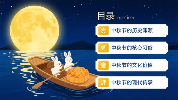 深蓝橙色中国风关于中秋节传统节日介绍PPT模板