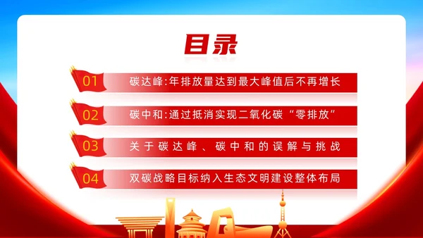 红色蓝色大气党政风党政党建党课碳达峰碳中和双碳动态PPT低碳