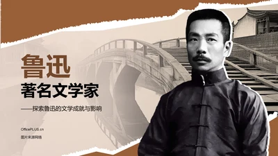 橙色复古风鲁迅-现代文学的奠基人之一PPT模板