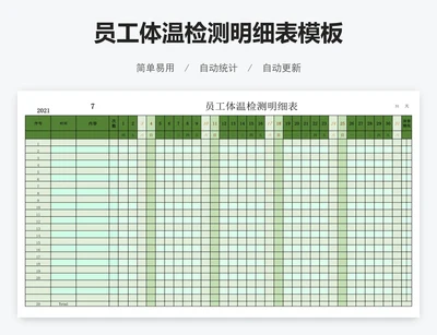 员工体温检测明细表模板
