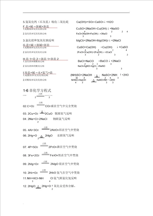 酸碱盐等化学方程式汇总