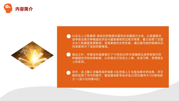 实拍风橙色飘不走的梦和人《飘》读书分享PPT课件