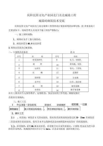 仿古城墙砖施工工艺标准