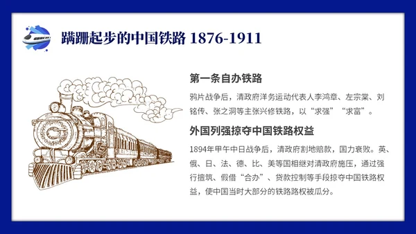 蓝色简约中国铁路发展史主题PPT模板