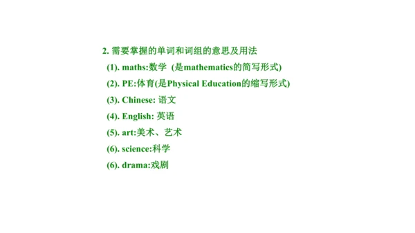Unit 3  What subject do you like best? 单元知识梳理（单词+句