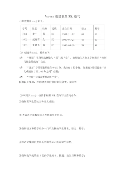 Access数据表及SQL语句练习题.docx