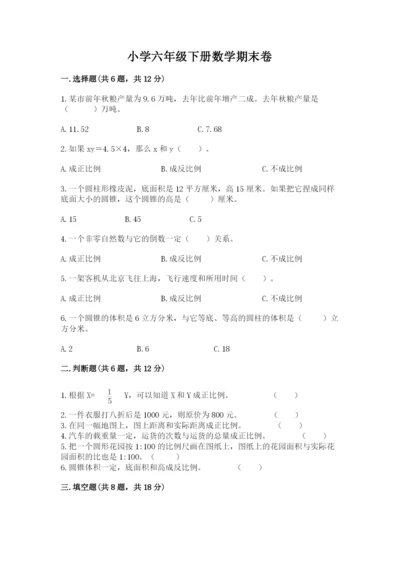 小学六年级下册数学期末卷附完整答案【名师系列】.docx