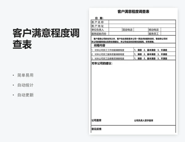 客户满意程度调查表