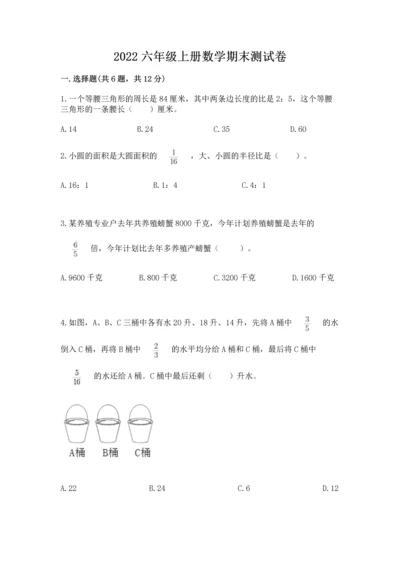 2022六年级上册数学期末测试卷（预热题）word版.docx