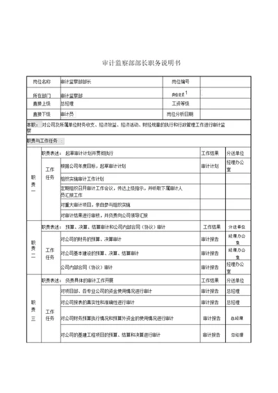 电力公司审计监察部部长岗位说明书