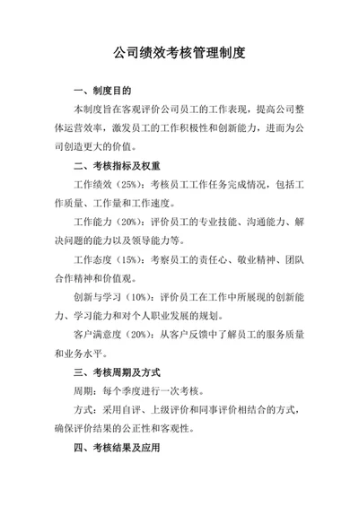公司绩效考核管理制度