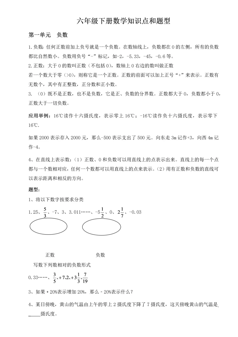 最新人教版小学六年级数学下册知识点和题型总结.docx