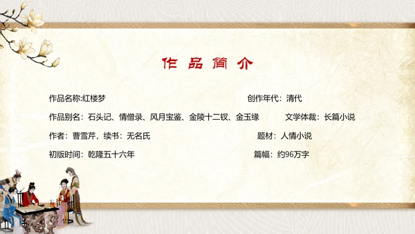 古代文学四大名著之红楼梦PPT模板