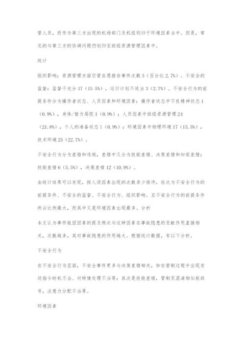 基于HFACS对厦门空管安全自愿报告系统信息分类及分析.docx