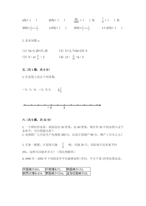 河南省平顶山市六年级下册数学期末考试试卷及参考答案（巩固）.docx