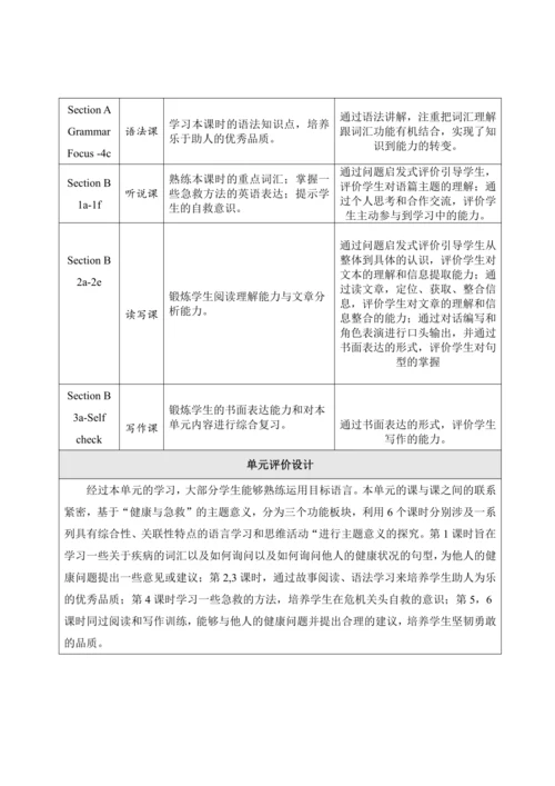 Unit 1 What's the matter表格式大单元整体教学设计（人教版 八年级下）