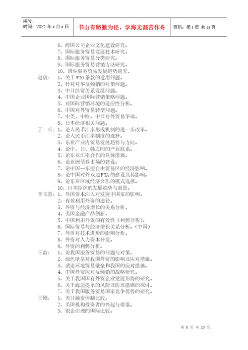 经济学系指导本科生毕业论文选题方向(XXXX届).docx