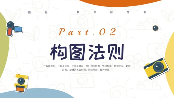黄绿蓝橙多彩卡通摄影知识培训PPT课件摄影