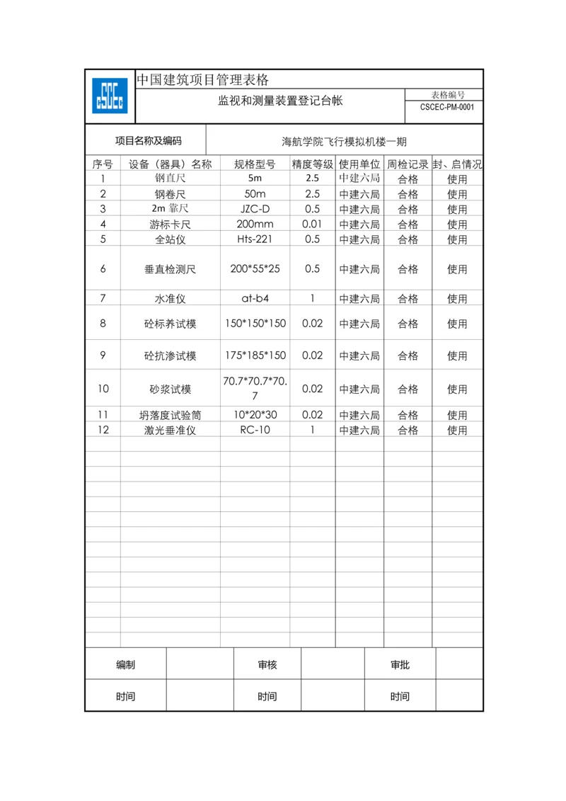 监视和测量装置登记台账.docx