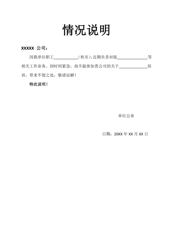 情况说明实用范文