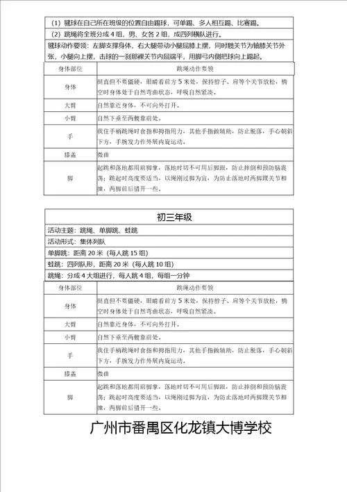 大博学校初中部大课间活动方案初稿