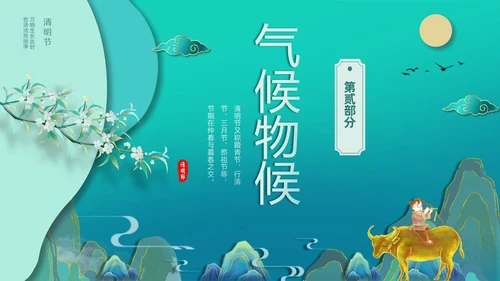 绿色国潮风中国传统节气介绍4月5日清明节介绍主题班会PPT