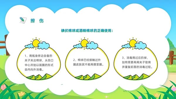 蓝色活力卡通幼儿园急救知识PPT模板安全教育