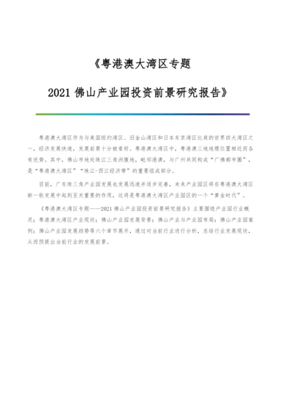 《粤港澳大湾区专题-2021佛山产业园投资前景研究报告》.docx