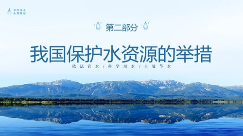 蓝色简约山水节约用水点滴在心全国城市节水宣传周