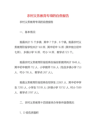 2021农村义务教育专项的自查报告