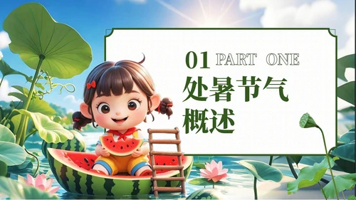 绿色3D风处暑节气主题班会
