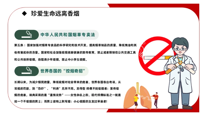 创无烟学校禁烟课件通用PPT模板
