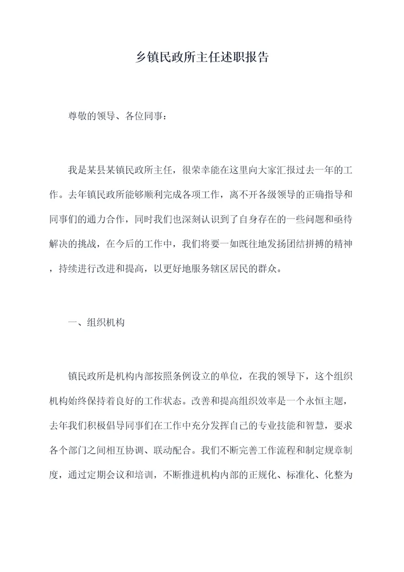 乡镇民政所主任述职报告