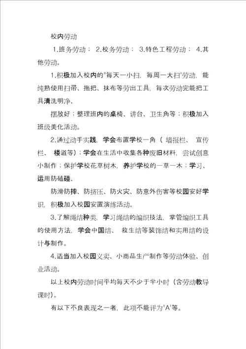 小学生劳动教育评价细则