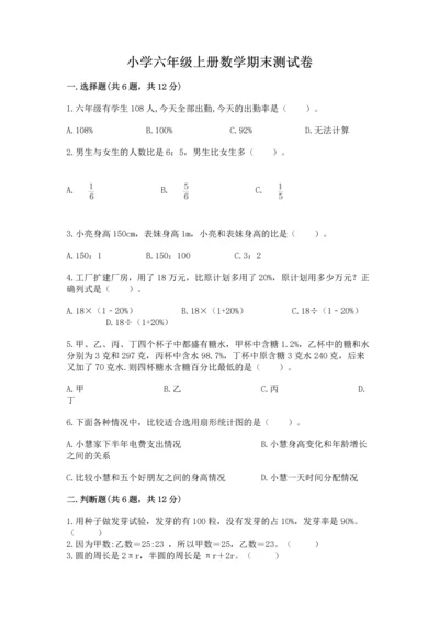 小学六年级上册数学期末测试卷附答案（研优卷）.docx