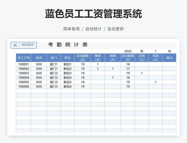 蓝色员工工资管理系统