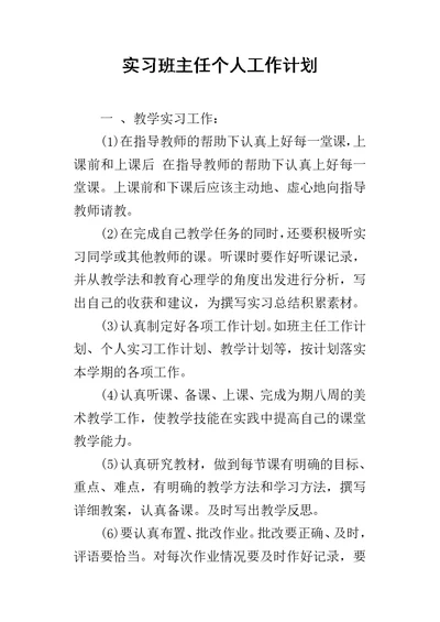 实习班主任个人的工作计划