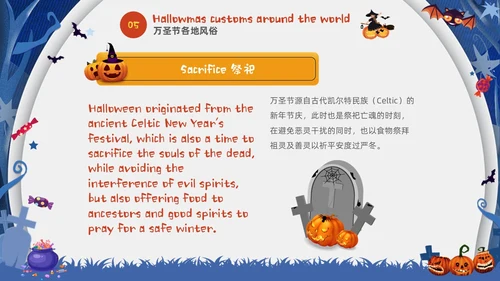 蓝白卡通儿童万圣节英文介绍PPT