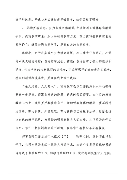 初中教师工作总结个人范文