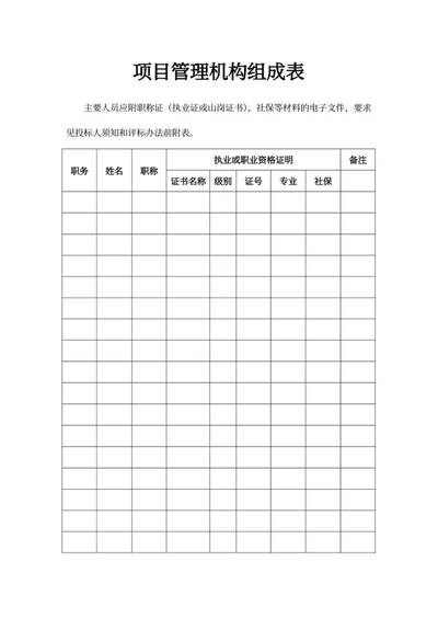 项目管理机构组成表
