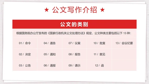 红色简约线性本子钢笔公文写作介绍带内容PPT模板