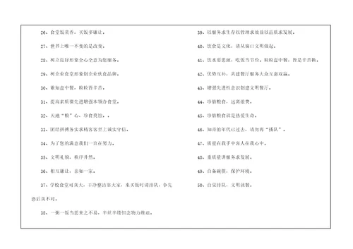 企业员工食堂提倡节约的标语口号企业标语