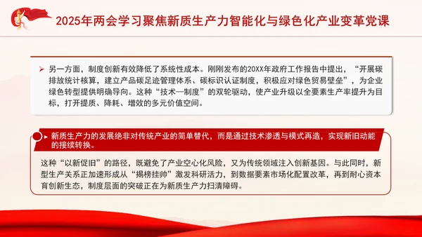 2025年两会学习聚焦新质生产力智能化与绿色化产业变革党课PPT