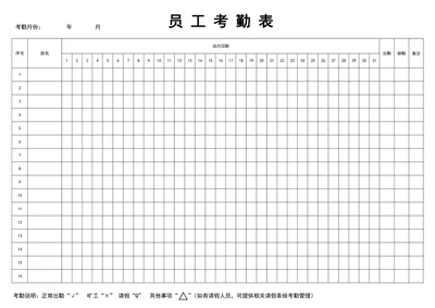 出勤表-员工考勤表