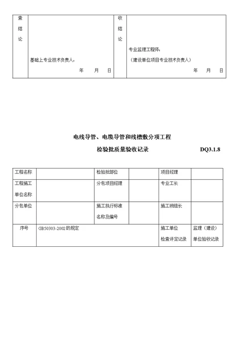 电线导管、电缆导管和线槽敷设分项工程质量验收记录