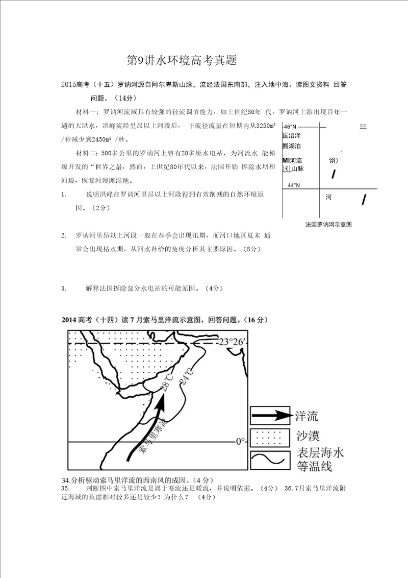 上海地理高二等级考第9讲水环境高考真题