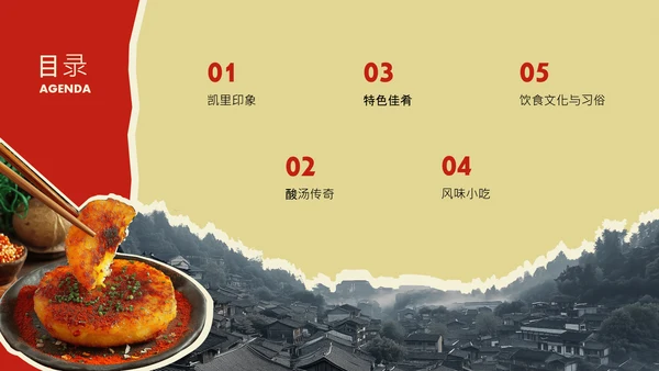 红色创意中国美食贵州凯里地方特色美食介绍PPT模板