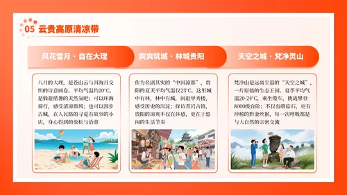 橙色插画风8月旅游出行攻略