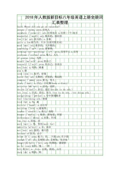 人教版新目标八年级英语上册全册词汇表整理.docx