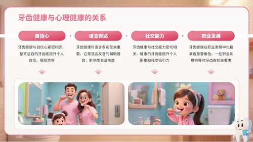 粉棕色卡通风爱牙日宣传PPT